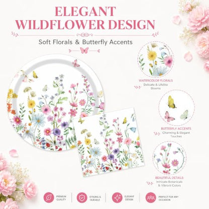 40 Pcs Wildflower Plates and Napkins Set, Large 9 Inch Floral Plates - color: Wildflower