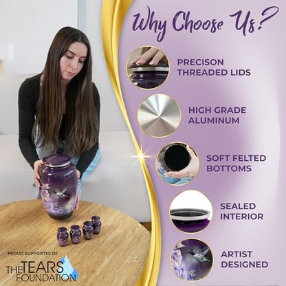 Beautiful Anna's Hummingbird Urn for Human Ashes Adult Female or Male - 1pc | Beautifully Packaged Large Handcrafted Purple Cremation Urn for Ashes for Women up to 200lbs - Funnel & Velvet Bag Included - size: Large Urn (1 Piece)