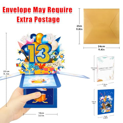GREETING ART 13th Birthday Pop Up Card for Girls Boys,Happy Birthday Card - color: 13th
