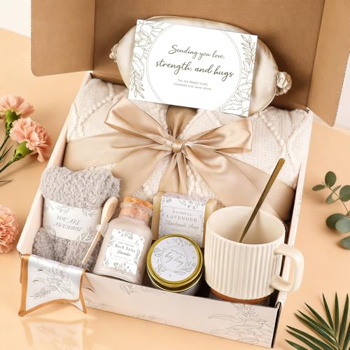 Get Well Soon Gifts Basket for Women, Care Package Post Surgery Gift Basket - color: White