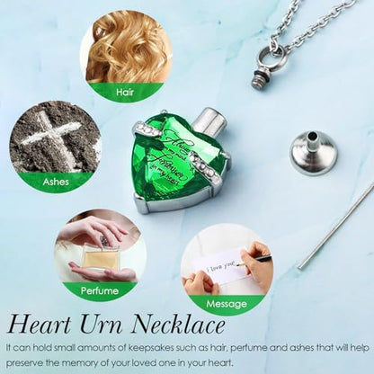12 Pcs Urn Necklace for Ashes Bulk Cremation Cross Heart Cubic Jewelry Stainless Steel Memorial Locket for Men Women - color: Green