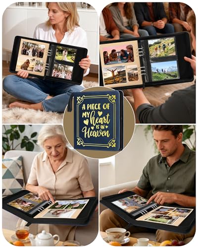 Memorial Photo Album 4x6 100 Photos, Leather Memory DIY Scrapbook with 25 Sheets and 20 Blank Kraft Sheets, Sympathy and Bereavement Gift for Loss of Loved One Condolences Gifts - color: Blue