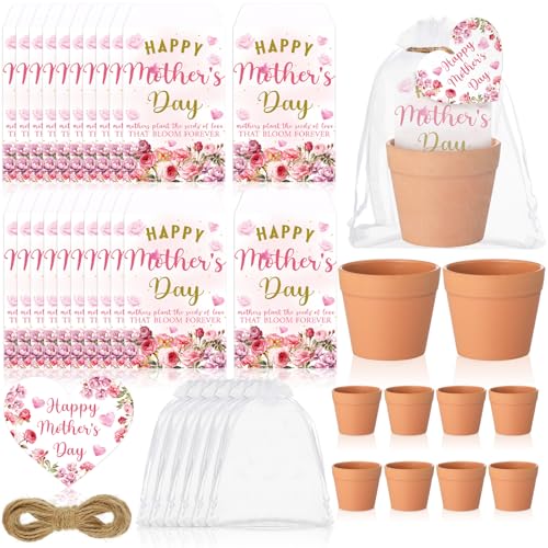 Ctosree 50 Sets Happy Mother's Day Gift Thank You Seed Packets Include Self Adhesive Seed Packets Flowerpot Thank You Tags Organza Bags for Mother's Day Appreciation Gifts - color: Mother's Day