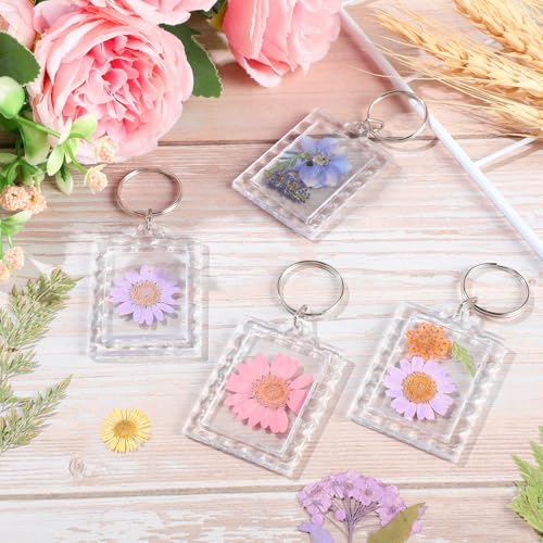 Junkin 150 Pack Acrylic Photo Keychains Clear Personalized Picture Frame Keychain Holder Blank Photo Insert Keyring DIY Favor - style: Rectangle With Lace Edge