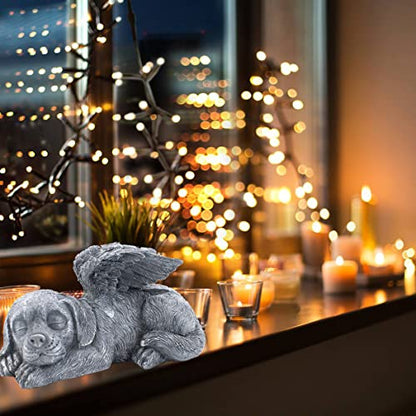Dog Memorial Stone Resin Statue Pets Sleeping Angel Dog Keepsake Marker Grave Handmade for Cemetery