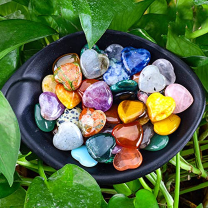 40pcs Heart Shaped Crystal Stones,0.8" Assorted Chakra Hearts 137-140g - color: 40pcs Heart Stones