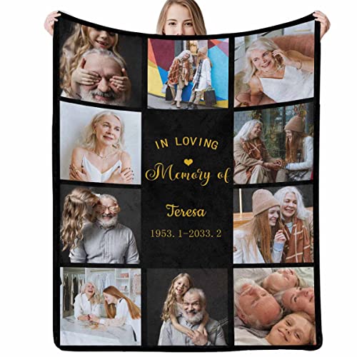 D-Story Memorial Blanket with 10 Photos Collage - Sympathy Gifts Personalized in Memory of Loved One - Bereavement Remembrance Condolence Gifts for Loss of Mother Father Husband Grandfather - color: Design12