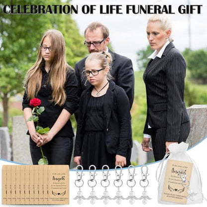 50 Sets Funeral Favors for Guests 50 Celebration of Life Angel Keychain Pearl Keychain 50 Memorial Seed Packets Small Envelopes and Organza Bags Funeral Memorial Party Guests Gifts, No Seed
