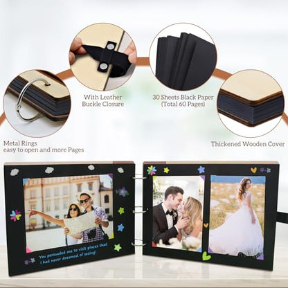 ZEEYUAN Scrapbook Couples Photo Album Love Scrapbook Memory Photo Book "Hand in Hand" Scrap Book- Valentines Day Anniversary Photo Gifts Wedding Guest Book - color: Light Wood Color