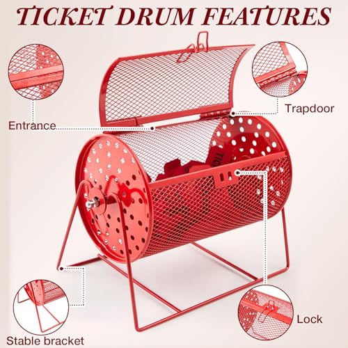 Teenyyou Raffle Drum Holds 600 Tickets, Metal Ticket Wheel Spinner with Stand, Raffle Tickets Cage for Games Events, Parties, School Drawings(Integrated Rotary,Red,7.09" X 4.72", Small) - color: Red, size: 7.09" X 4.72", Small, style: Integrated Rotary