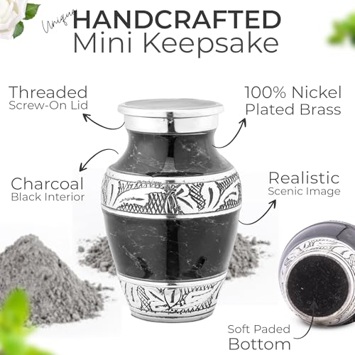 Marbled Metal Keepsake Urn for Human Ashes, Mini 6 Cu in, Black - color: Black, size: Small (Set of 1)
