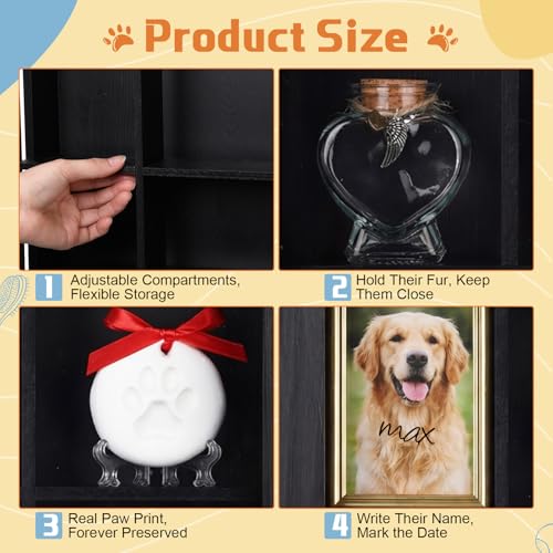 Ripeng Black Pet Memorial Shadow Box with Heart Glass Bottle 14 x 11 in Dog Paw Print Clay Keepsake Display Frame for Lost Pet Memorial Gift Kit for Dogs Lover Owners Loss of Dog Death Sympathy