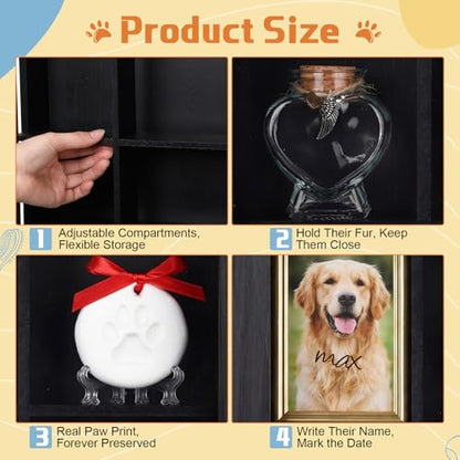 Ripeng Black Pet Memorial Shadow Box with Heart Glass Bottle 14 x 11 in Dog Paw Print Clay Keepsake Display Frame for Lost Pet Memorial Gift Kit for Dogs Lover Owners Loss of Dog Death Sympathy
