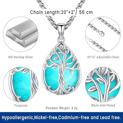 Eusense Tree of Life Necklace for Women Men Sterling Silver 925 Tree Urn Locket Cremation Jewelry Family Tree Pendant Gifts for Her Him Mom Dad Grandma Daughter - style: E-D-Tree of Life Necklace