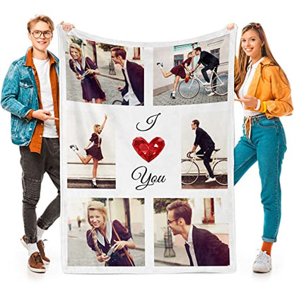 Printwoo I Love You Gifts for Couples, Custom Blanket with Photos, Personalized Blankets with Pictures, Photo Blankets Using My Own Photos, Personalised Gifts for Girlfriends, Boyfriends - color: 6 Photos