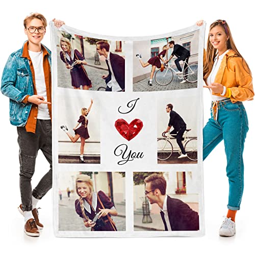 Printwoo I Love You Gifts for Couples, Custom Blanket with Photos, Personalized Blankets with Pictures, Photo Blankets Using My Own Photos, Personalised Gifts for Girlfriends, Boyfriends - color: 6 Photos