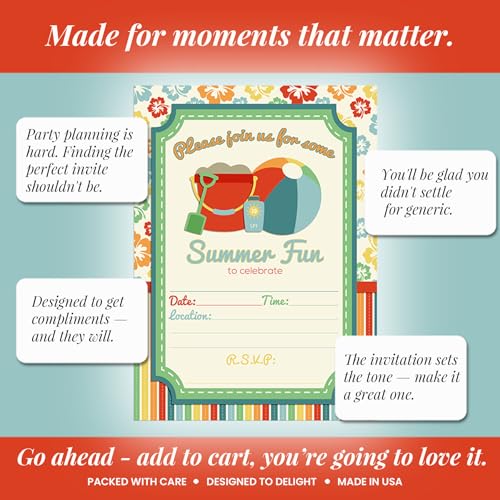 Beach Summer Fun Birthday Party Fill in Invitations set of 20 with envelopes by AmandaCreation - style: Beach Summer Fun