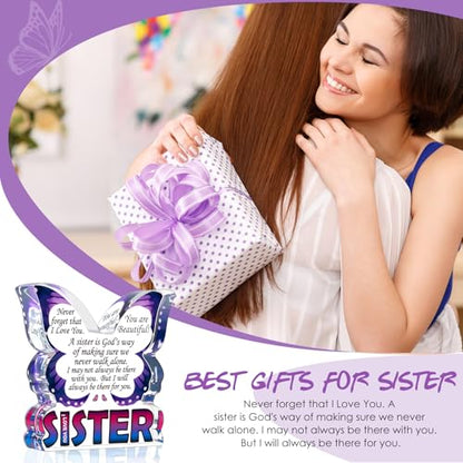 Sisters Birthday Gifts from Sister, Unique Big Sister Gifts for Christmas, Best Sister Ever Gift Ideas, Thank You Gifts for Bonus Sister In Law, Butterfly Desk Decor Acrylic Plaque Sign - style: Sister