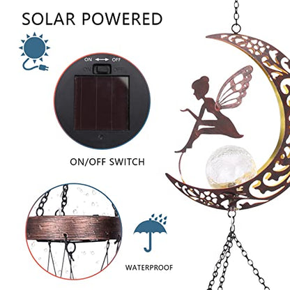 Taman Solar Wind Chime for Outside, Metal Fairy Windchimes with LED Light - size: 43.5"