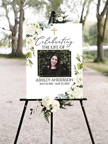 Celebration Of Life Sign, White Greenery Funeral Welcome Sign, In Loving Memory Sign - color: Version #4