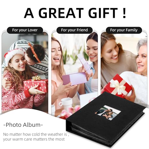 4x6 Slip In Photo Album Holds 200 Pockets Cloth Cover Black | DIY cover window, Acid free pages, PVC free pockets, Family Travel Wedding, Gift ready - color: Black, size: 200 Pockets