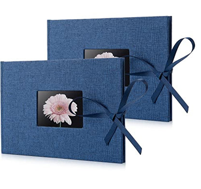 2 Pack Small Photo Album 4x6, Picture Album, Picture Book, Mini Brag Book | Ribbon Closure, Linen Fabric Cover, Front Window, Sturdy Binding, Acid-free, PVC free, Artwork Weddings Family Boudoir - color: Navy Blue, size: 12 Pockets/2PK