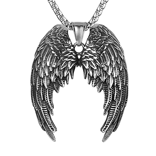HZMAN Angel Wing Necklace for Men Women Stainless Steel Gothic Punk Angel Wing Cross/Angel Pendant Faith Amulet Jewelry Gift - color: Angel Wing