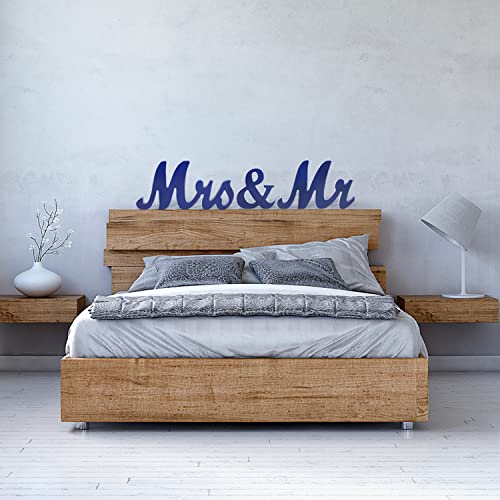 Mr & Mrs Signs Table Decor: Rustic Wooden Freestanding Letters - Wedding & Anniversary Props (Navy Blue) - color: Navy blue