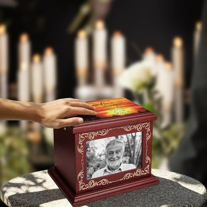ADMLC Cremation Urns for Human Ashes Adult Up to 200 IBS with Photo Frame | 100% Wooden Handcrafted Memorial Keepsake Urn for Ashes,Funeral Burial Caskets Urn Suitable for Male Female Men Women Dad Mom
