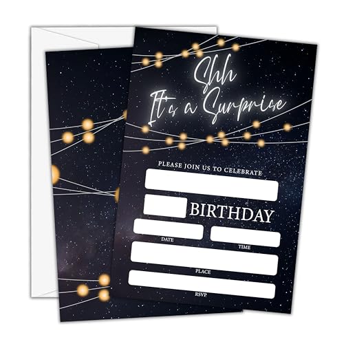 Birthday Invitations - Black Gold Glitter Bday Invites with Envelopes(25-Count) - It's a Surprise Fill-in Invite Cards for Party Supplies Favors Decorations - F06 - style: Shh
