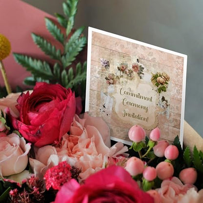 3dRose Greeting Cards - Image of Vintage Commitment Ceremony Invitation - 6 Pack - Commitment Ceremony - size: 6 Greeting Cards with envelopes