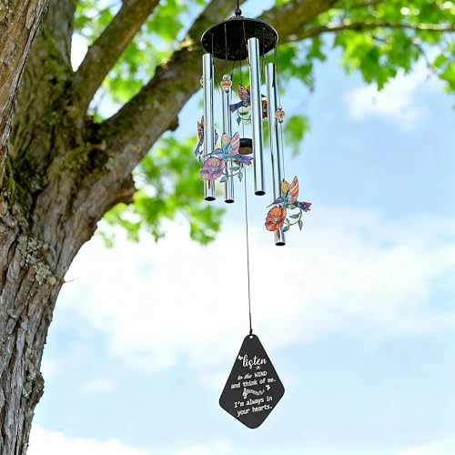 YU FENG Hummingbird Memorial Wind Chime, Yellow Flower Suncatcher Decor | 34 Inch Metal Wind Chime, Crystal Prism Accent, Sympathy Gift For Mom Grandma, Outdoor Garden Patio Decor - style: Memorial Series – Hummingbird – 34 Inch