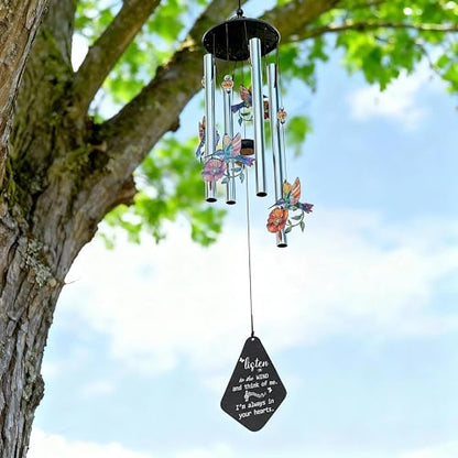 YU FENG Hummingbird Memorial Wind Chime, Yellow Flower Suncatcher Decor | 34 Inch Metal Wind Chime, Crystal Prism Accent, Sympathy Gift For Mom Grandma, Outdoor Garden Patio Decor - style: Memorial Series – Hummingbird – 34 Inch