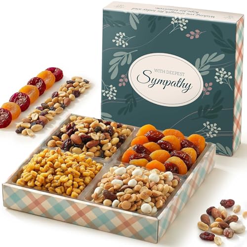 Broadway Basketeers Sympathy Dried Fruit and Nuts Gift Basket – Premium Condolence Nuts and Dried Fruit Tray for Families & Loved Ones – Bereavement Gifts Basket for Funerals, Memorials & Kosher Shiva