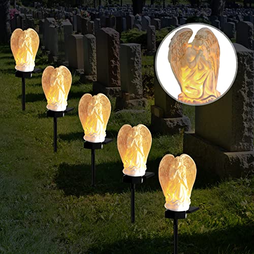 Hortsun 2 Pcs Angel Solar Lights for Garden LED Solar Angel Eternal Lights | Cemetery Angels Solar Lights, Waterproof Resin, Built to Last, Outdoor Garden Decor Yard Art, Yard Cemetery Grave Decoration
