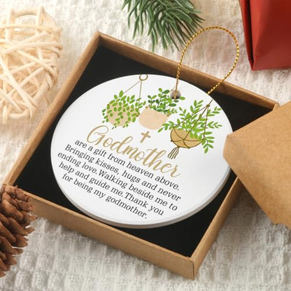 Godmothers Gifts for Women Round Ceramic Ornament Baptism Gift Godmonter Ornament 2026 Godmothers Gifts from Godchild Goddaughter God Mothers Gift Ideas - color: Godmother