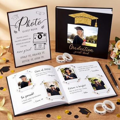 Engrowtic 2026 Graduation Guest Book with Photo Sign Decorations Guest Book Sign 100 Pages Class of 2026 Scrapbook Album DIY Tape Signature Pen for Grad Party(Photo Insertable)