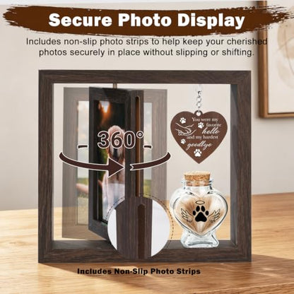 Abooxiu Dog Memorial Gifts for Loss of Pet, Picture Frame with Glass Small Keepsake Urn Pet Urns for Ashes, Double-Sided Rotating 4x6 Photo Frame, Dog & Cat Sympathy Gift, Pet Loss Remembrance Decor