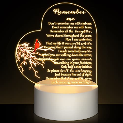 Coume Memorial Night Light, Acrylic Heart, Red Cardinal Bird Style | Sympathy Condolence Gift for Loss of Loved One, Remembrance Bereavement Decor, Heart LED Sign with Cardinal - style: Red Cardinal Bird Style
