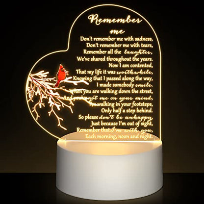 Coume Memorial Night Light, Acrylic Heart, Red Cardinal Bird Style | Sympathy Condolence Gift for Loss of Loved One, Remembrance Bereavement Decor, Heart LED Sign with Cardinal - style: Red Cardinal Bird Style