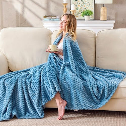330GSM 3D Jacquard Throw Blanket for Couch, Sky Blue, 50"x60" - color: Sky Blue, size: Throw(50"x60")
