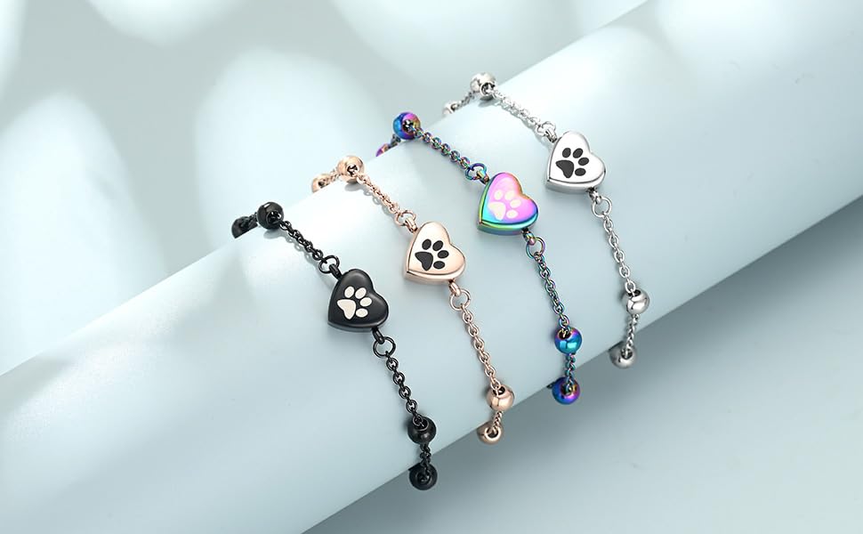 shajwo Pet Cremation Jewelry Paw Print Heart Urn Bracelet for Ashes - color: Silver