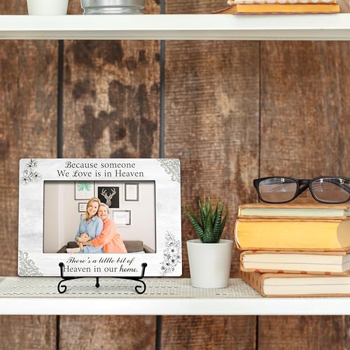 Memorial Picture Frame, In Loving Memory Wood Photo Frame With Stand, Remembrance Sympathy Gifts For Loss Of Loved One, Funeral Bereavement Gifts, Because Someone We Love Is In Heaven Frame -e01