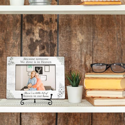 Memorial Picture Frame, In Loving Memory Wood Photo Frame With Stand, Remembrance Sympathy Gifts For Loss Of Loved One, Funeral Bereavement Gifts, Because Someone We Love Is In Heaven Frame -e01
