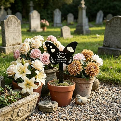 Acrylic Father Memorial Garden Stake, Butterfly Shaped Remembrance Plaque Stake for Cemetery Decorations, Grave Marker Waterproof Sympathy Garden Stake for Yard Grave