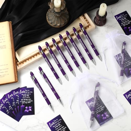 Yeaqee 150pcs/50set Funeral Favor Pen Poem Card for Guests, Purple, Candle - color: Purple, style: Candle