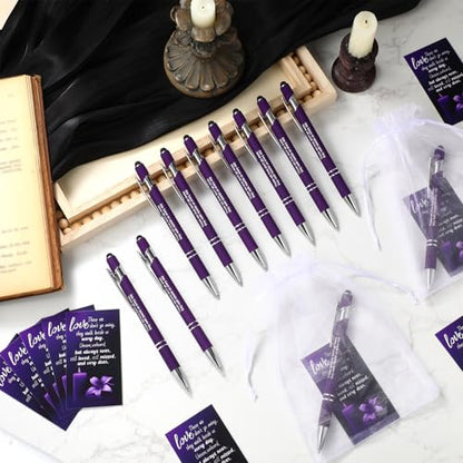 Yeaqee 150pcs/50set Funeral Favor Pen Poem Card for Guests, Purple, Candle - color: Purple, style: Candle