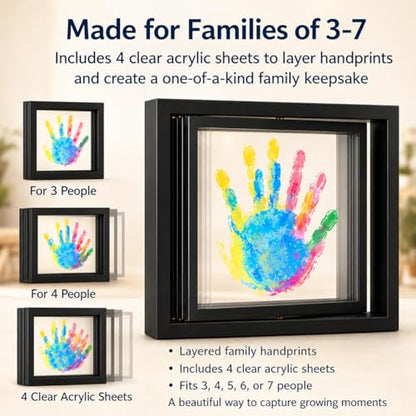 Family Handprint Frame Kit, Dual Rotating Photo & Handprint Display, DIY Keepsake Craft with Wooden Frame, Non-Toxic Paints, Baby Hand & Footprint Kit, Gift for Grandparents & New Parents (Black) - color: Black Frame, size: Dual Spin - Handprint & photo