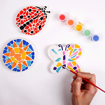 Creative Roots Paint Your Own Stepping Stones, Mini Butterfly, Ladybug, Sun | DIY Garden Stepping Stone Activity, Arts and Crafts Project for Kids, Includes Pre-Cast Ceramic and Paints - style: Pack of 3