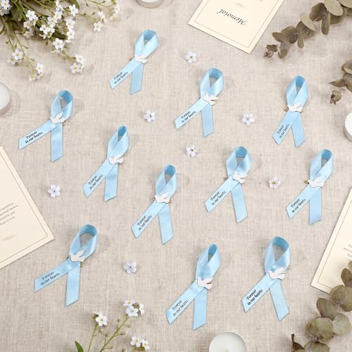 Geosar 100 Pcs Dove Funeral Memorial Ribbons Pins Memorial Service Respect Funeral Personalized Ribbon Bow with Safety Pins and White Dove for Mourning Mental Health Awareness Month Gifts(Light Blue) - color: Light Blue, style: Pigeon